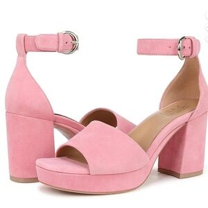 NATURALIZER PEARLYN PINK SUEDE Open-Toe Block Heel Sandals sz6 NEW